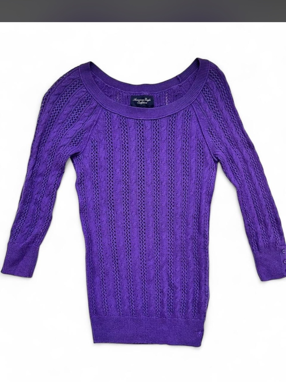 American Eagle Outfitters Vibrant Purple Scoop-Neck Cable Knit Sweater
